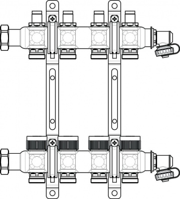 Oventrop Multidis SF Коллектор 3 отвода G 3/4'' с вентильными вставками (воздушник спереди)