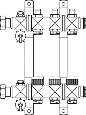 Oventrop Multidis SF Коллектор 5 отводов G 3/4'' с вентильными вставками (воздушник сзади)