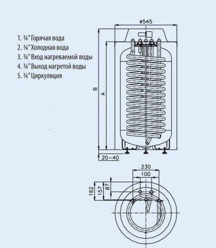 Hajdu HR-T 30 (120 л) Бойлер косвенного нагрева напольный